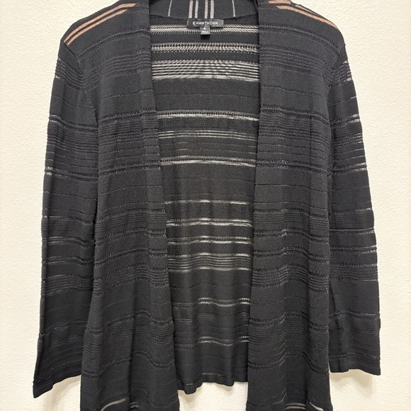 41 Hawthorn Variegated Pointelle Stitch Open Cardigan - Black, XL - Picture 2 of 7